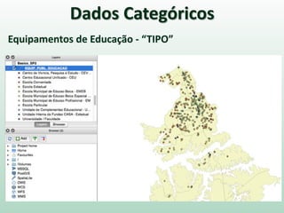 Dados Categóricos
Equipamentos de Educação - “TIPO”
 