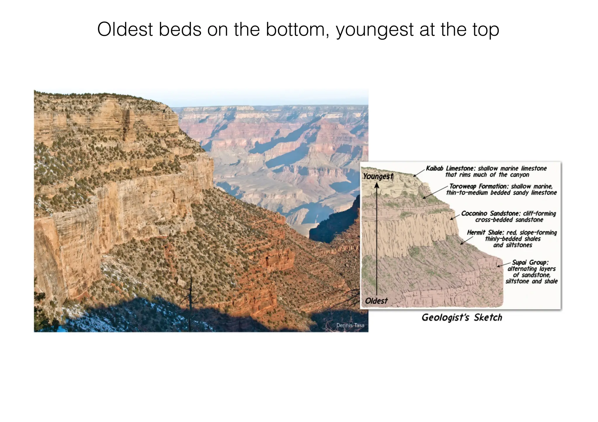 Oldest beds on the bottom, youngest at the top
 