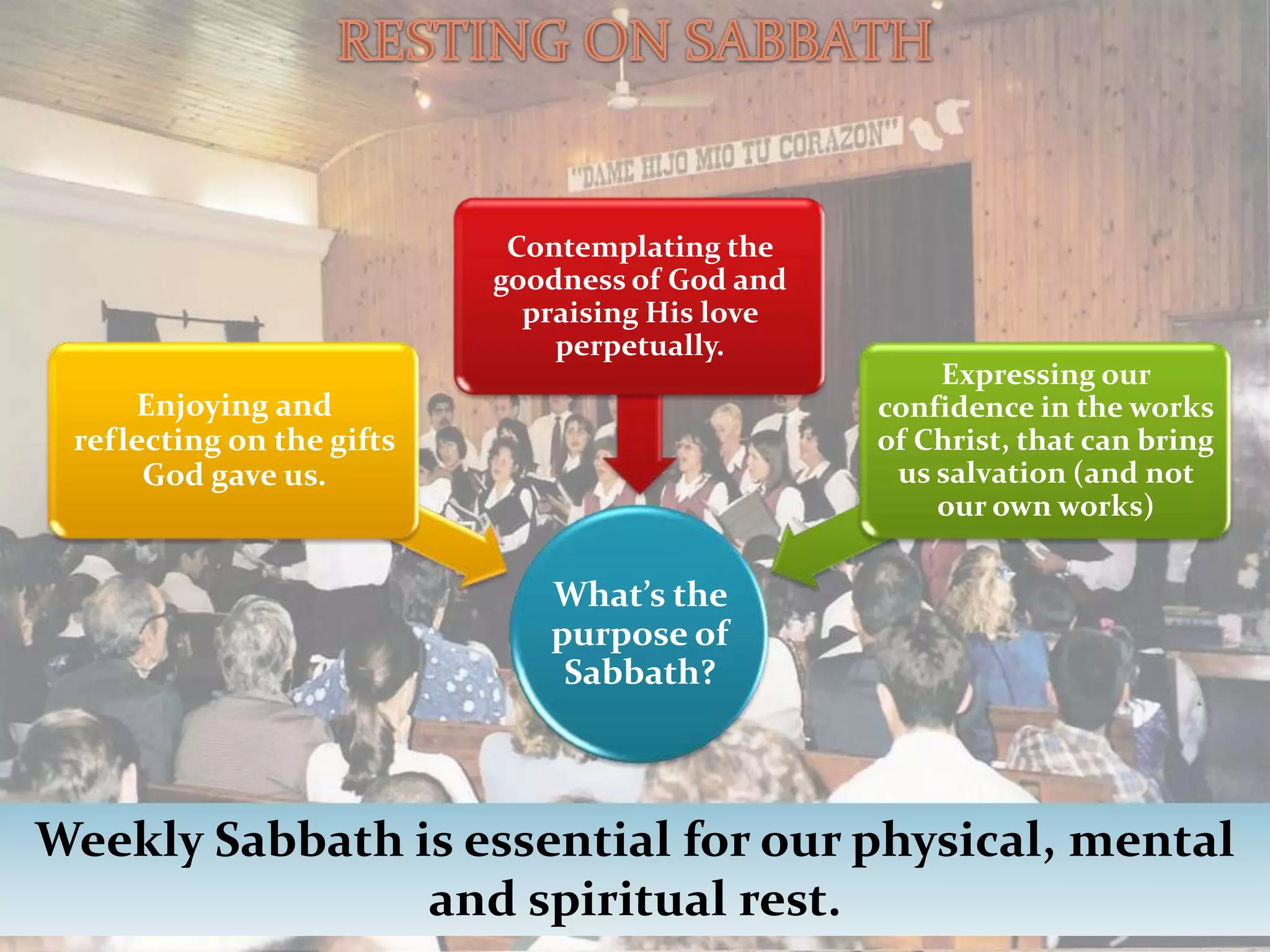RESTINGONSABBATHWeekly Sabbath is essential for our physical, mental and spiritual rest.