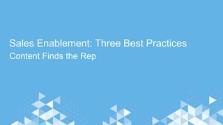 Sales Enablement: Three Best Practices
Content Finds the Rep
 
