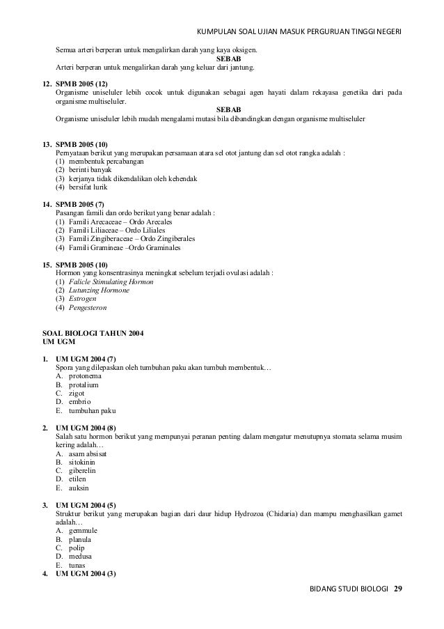 Contoh Soal Biologi Masuk Perguruan Tinggi - Guru Paud