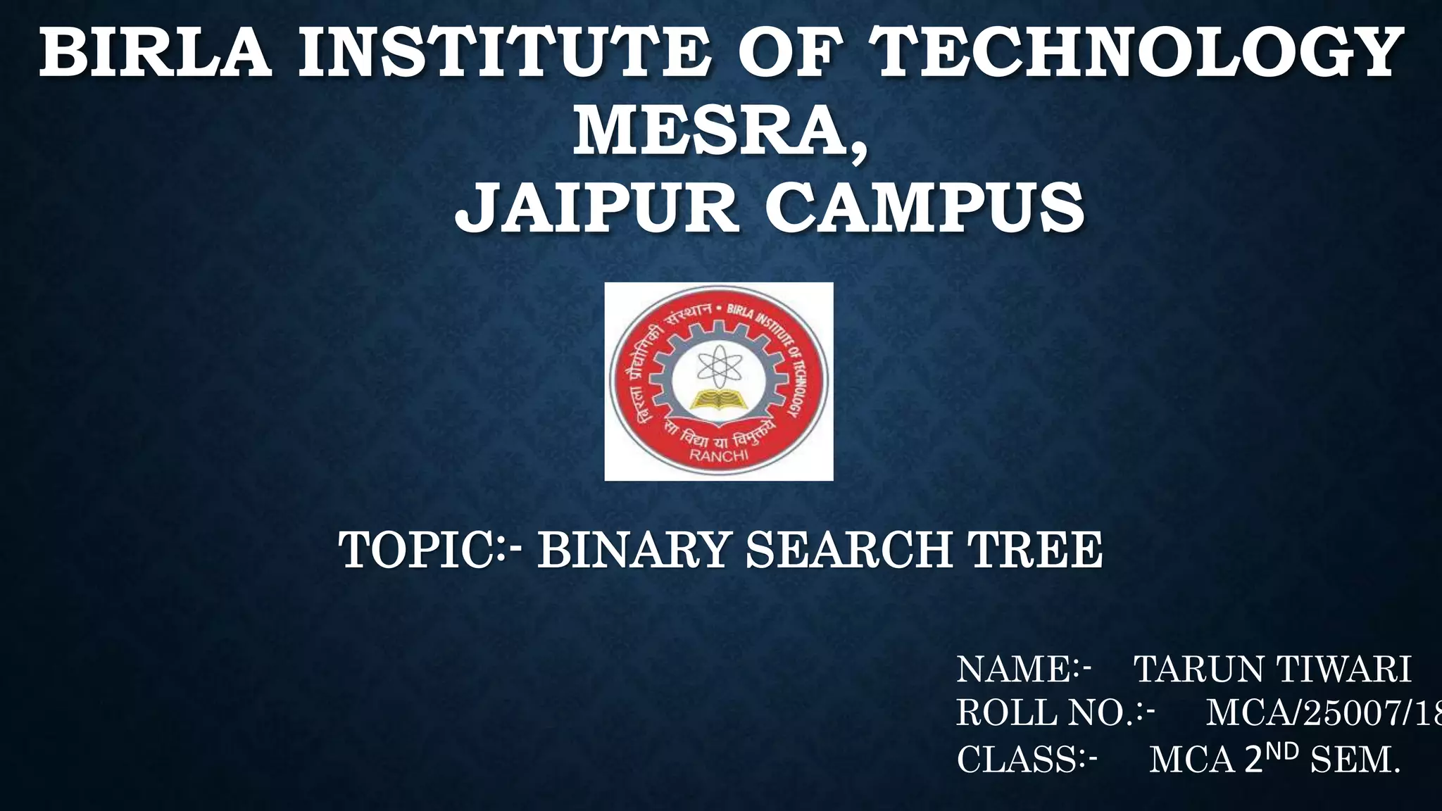 Binary Search Tree in Data Structure | PPT