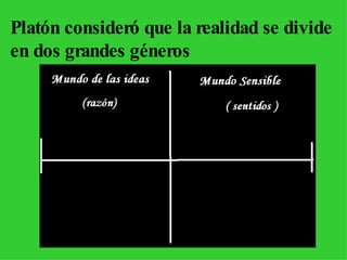 Platón consideró que la realidad se divide en dos grandes géneros 