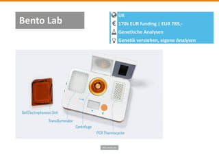 Bild: bento.bio
UK
170k EUR funding | EUR 789,-
Genetische Analysen
Genetik verstehen, eigene Analysen
Bento Lab
 