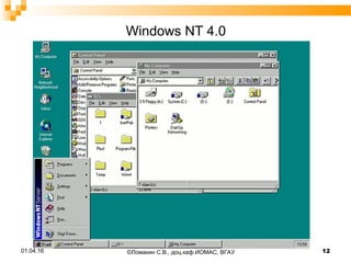 Windows NT 4.0
01.04.16 12©Ломакин С.В., доц.каф.ИОМАС, ВГАУ
 