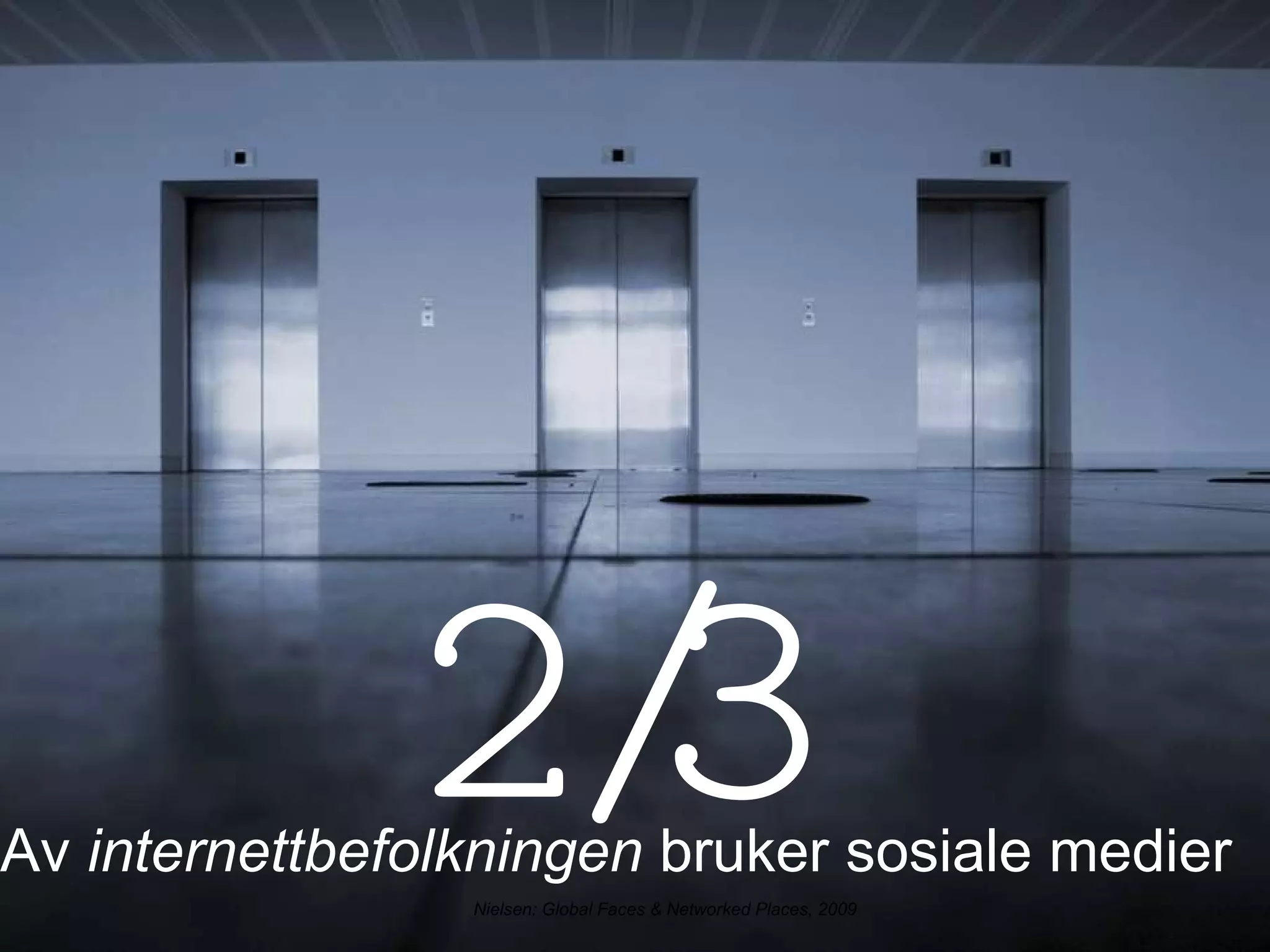 2/3 Av  internettbefolkningen  bruker sosiale medier Nielsen: Global Faces & Networked Places, 2009 