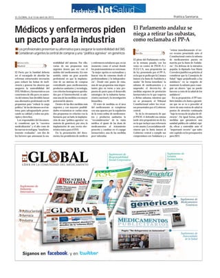 Volver al índice


EL GLOBAL, 8 al 14 de abril de 2013                                                                                                                             Política Sanitaria| 1


                                                                                                                      El Parlamento andaluz se
Médicos y enfermeros piden                                                                                            niega a retirar las subastas,
un pacto para la industria                                                                                            como reclamaba el PP-A
■ Los profesionales presentan su alternativa para asegurar la sostenibilidad del SNS                                    E. P.                               “retirar inmediatamente el ter-
■ Consideran urgentes la central de compras y una “política agresiva” en genéricos                                      Sevilla                             cer recurso presentado ante el
                                                                                                                                                            Constitucional contra la subasta
                                                                                                                      El pleno del Parlamento recha-        de medicamentos puesta en
  REDACCIÓN                              tenibilidad del sistema. Por ello,     y enfermeros señalaron que, en un     zó la semana pasada, con los          marcha por la Junta de Andalu-
  Madrid                                 varias de sus propuestas más           momento como el actual donde          votos en contra de PSOE-A e           cía”. En defensa de la iniciativa
                                         urgentes tienen que ver con el         los posicionamientos se extreman,     IULV-CA, una proposición no           popular, la diputada Ana María
El Pacto por la Sanidad debería          ámbito del medicamento. En este        “la mejor opción es racionalizar y    de ley presentada por el PP-A,        Corredera justificó su petición al
ser el encargado de abordar las          sentido, existe un gran acuerdo        buscar vías de consenso desde el      en la que se pedía que la Cámara      considerar que la Consejería de
reformas estructurales necesarias        profesional en que la implanta-        profesionalismo y la independen-      instara a la Junta de Andalucía a     Salud “sigue perjudicando a los
para reducir las bolsas de inefi-        ción de un sistema de compras          cia”. Desde este punto de vista,      anular “de forma inmediata” la        andaluces” en su empeño de
ciencia y generar los ahorros que        centralizado para medicamentos,        una de sus propuestas más impor-      subasta de medicamentos y a           mantener la subasta para conse-
aseguren la sostenibilidad del           productos sanitarios y tecnología,     tantes gira en torno a una pro-       suspender el decreto-ley de           guir un ahorro “que no puede
SNS. Médicos y farmacéuticos son         con criterios homogéneos aproba-       puesta de pacto para el desarrollo    medidas urgentes de prestación        hacerse a costa de la salud de los
conscientes de ello pero, en ausen-      dos por el Interterritorial, es ade-   estratégico de la industria farma-    farmacéutica en lo que respecta       andaluces”.
cia del mismo, han decidido lanzar       más una de las medidas con mayor       céutica nacional y la investigación   a dichas subastas, mientras que         En su proposición, el PP tam-
una alternativa profesional con 85       potencial de ahorro.                   biomédica.                            no se pronuncie el Tribunal           bién instaba a la Junta a garanti-
propuestas para “reducir la carga          Dentro de las diez medidas más          El resto de medidas en el área     Constitucional sobre los recur-       zar que no se va a proceder al
política” de las decisiones en el sis-   urgentes y con mayores posibili-       del medicamento se completan          sos presentados por el Gobierno       cierre de más centros de salud ni
tema para salvaguardarlo preser-         dades económicas se cuelan otras       con una apuesta por la regulación     central.                              puntos de atención continuada
vando su calidad y todos sus prin-       dos propuestas en relación con la      de la venta online de medicamen-         Se da la circunstancia de que      “bajo la excusa de un plan de efi-
cipios y derechos.                       farmacia: por un lado, la implanta-    tos y productos sanitarios; la        el PSOE-A defendió esa misma          ciencia”. De igual forma, pedía
  Los responsables del documen-          ción de una “política agresiva” en     “reconsideración” de la visita        tarde otra proposición no de ley      medidas que garanticen una
to consideran que la “excesiva           materia de genéricos; por otro, la     médica; el ajuste de las dosis de     en la que incluyó una referencia      sanidad pública de calidad, rápi-
medicalización” y el alto coste de       implantación de una receta elec-       medicamentos al tratamiento           a este asunto.Los socialistas soli-   da, eficaz y sostenible ante el
las nuevas tecnologías,“insuficien-      trónica única para el SNS.             prescrito y cambios en el copago      citaron que la Junta instara al       “importante recorte” que sufre
temente evaluadas”, son dos de             En la presentación del docu-         farmacéutico, una de las medidas      Gobierno central a cumplir sus        este capítulo en los presupuestos
los factores que amenazan la sos-        mento, los presidentes de médicos      peor valoradas.                       compromisos con Andalucía y a         para 2013.
 