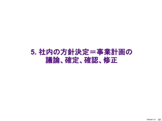 5. 社内の方針決定＝事業計画の
    議論、確定、確認、修正




                   Version 1.4   91
 