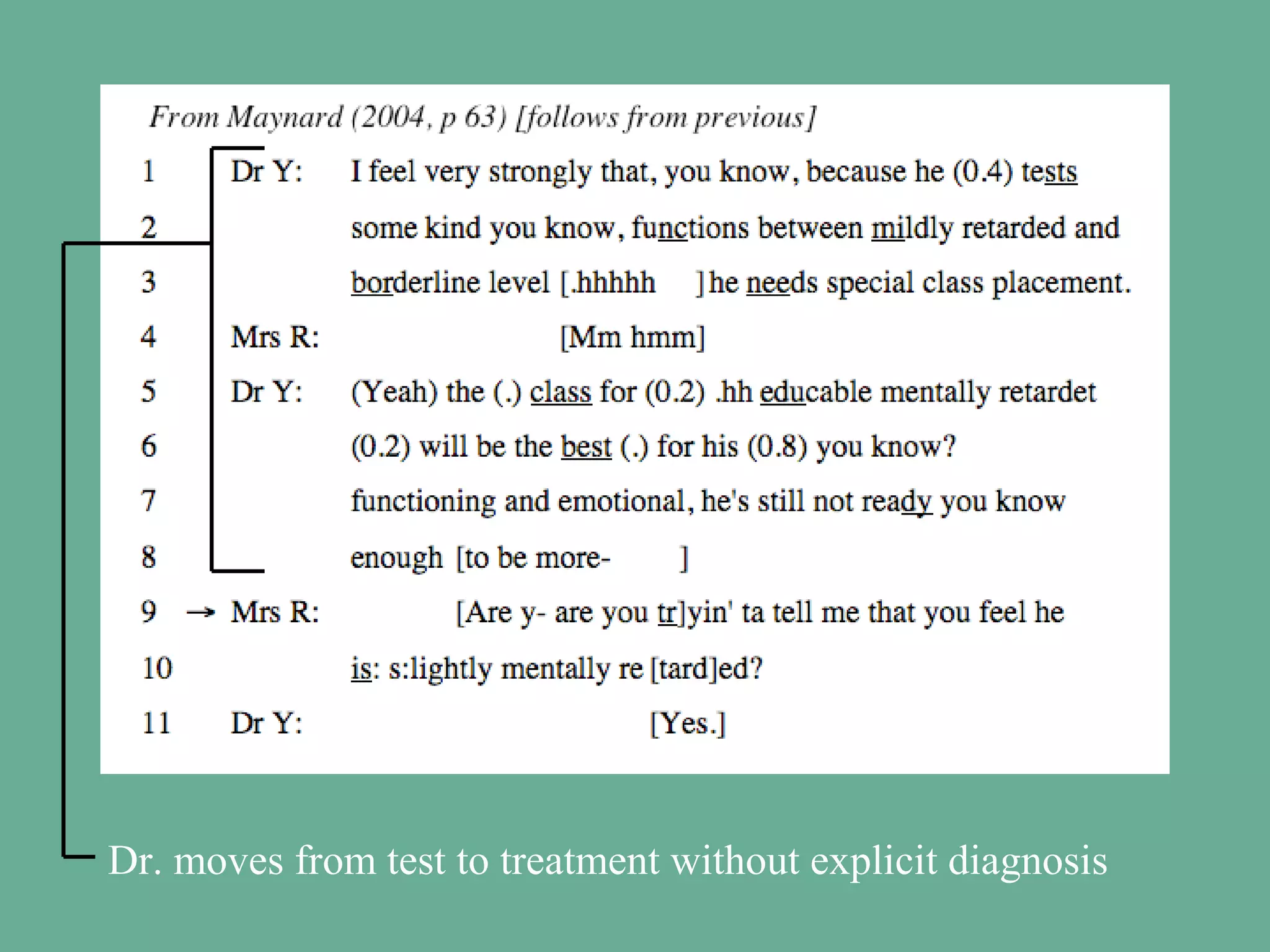 Dr. moves from test to treatment without explicit diagnosis

 