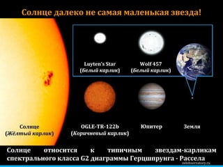 zelobservatory.ru Солнце далеко не самая маленькая звезда! Солнце относится к типичным звездам-карликам спектрального класса G2 диаграммы Герцшпрунга  -  Рассела 