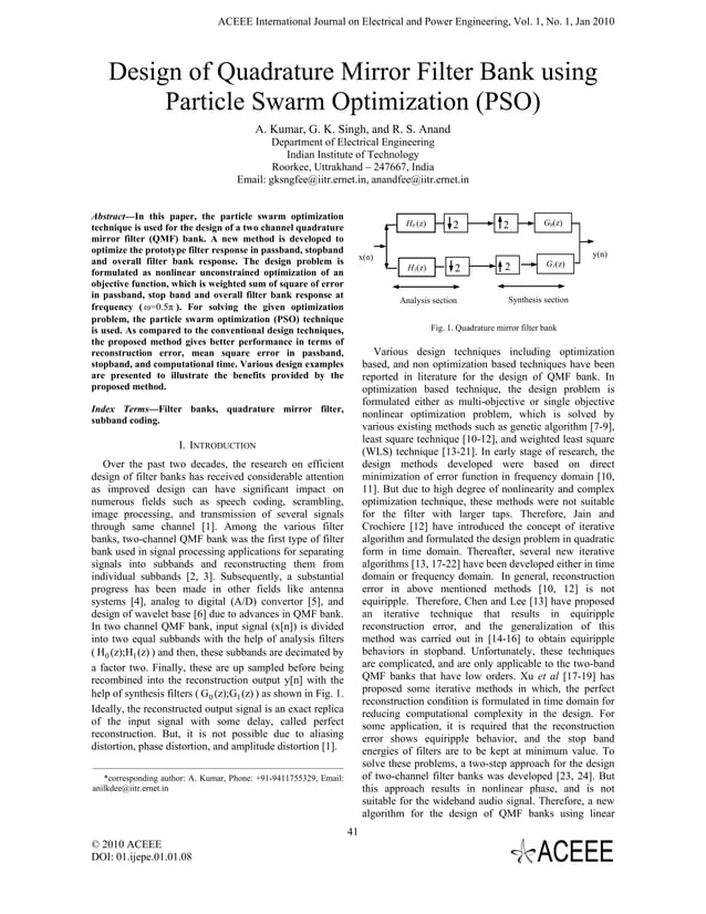 Design of Quadrature Mirror Filter Bank using Particle Swarm