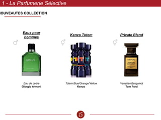 NOUVEAUTES COLLECTION
1 - La Parfumerie Sélective
Totem Blue/Orange/Yellow
Kenzo
Kenzo Totem
Eaux pour
hommes
Eau de cèdre
Giorgio Armani
Private Blend
Venetian Bergamot
Tom Ford
 
