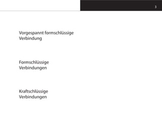 3
Vorgespannt formschlüssige
Verbindung
Formschlüssige
Verbindungen
Kraftschlüssige
Verbindungen
 