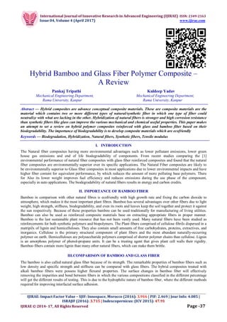 Hybrid Bamboo and Glass Fiber Polymer Composite – A Review | PDF