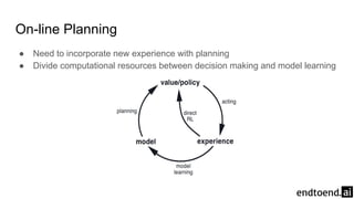 On-line Planning
● Need to incorporate new experience with planning
● Divide computational resources between decision making and model learning
 