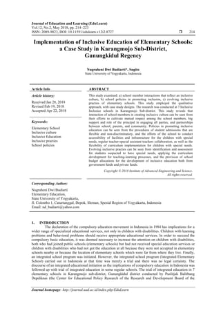 Implementation of Inclusive Education of Elementary Schools: a Case ...