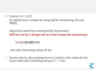 Internal State 
Output Function 
Next-State 
Function 
ki 
U 
Keystream 
Gambar 2 Proses di dalam pembangkit aliran-kunci 
 