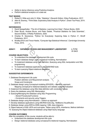 Sept 6 2021 BTech Artificial Intelligence and Data Science curriculum | PDF