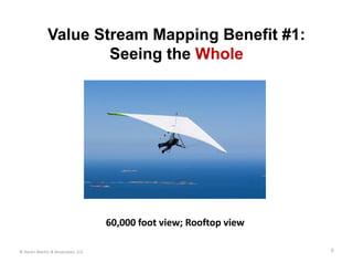 Value Stream Mapping Benefit #1:
                      Seeing the Whole




                                   60,000 foot view; Rooftop view

© Karen Martin & Associates, LLC                                    6
 