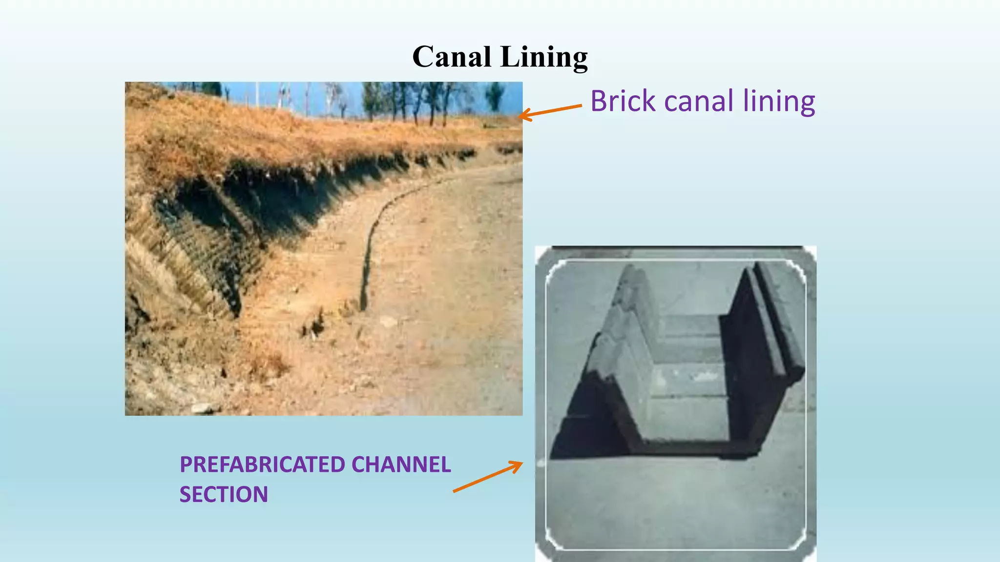Canal Lining
Brick canal lining
PREFABRICATED CHANNEL
SECTION
 