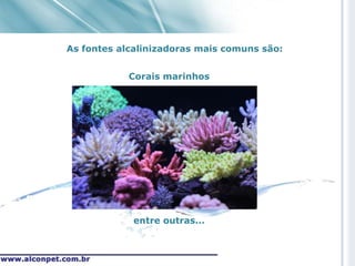 As fontes alcalinizadoras mais comuns são:


            Corais marinhos




            entre outras...
 