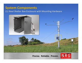 System	
  Components	
  
                                                                         	
  
(1)	
  Steel	
  Shelter	
  Box	
  Enclosure	
  with	
  MounVng	
  Hardware
 