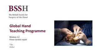 Global Hand
Teaching Programme
Module 2.2
Flexor tendon repair
Tiko
Abdul
 
