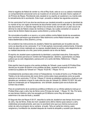 Ante la negativa de Nabot de vender su viña al Rey Acab, este se va a su palacio mostrando
un comportamiento emocional com...