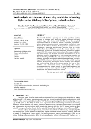 Need analysis: development of a teaching module for enhancing higher ...