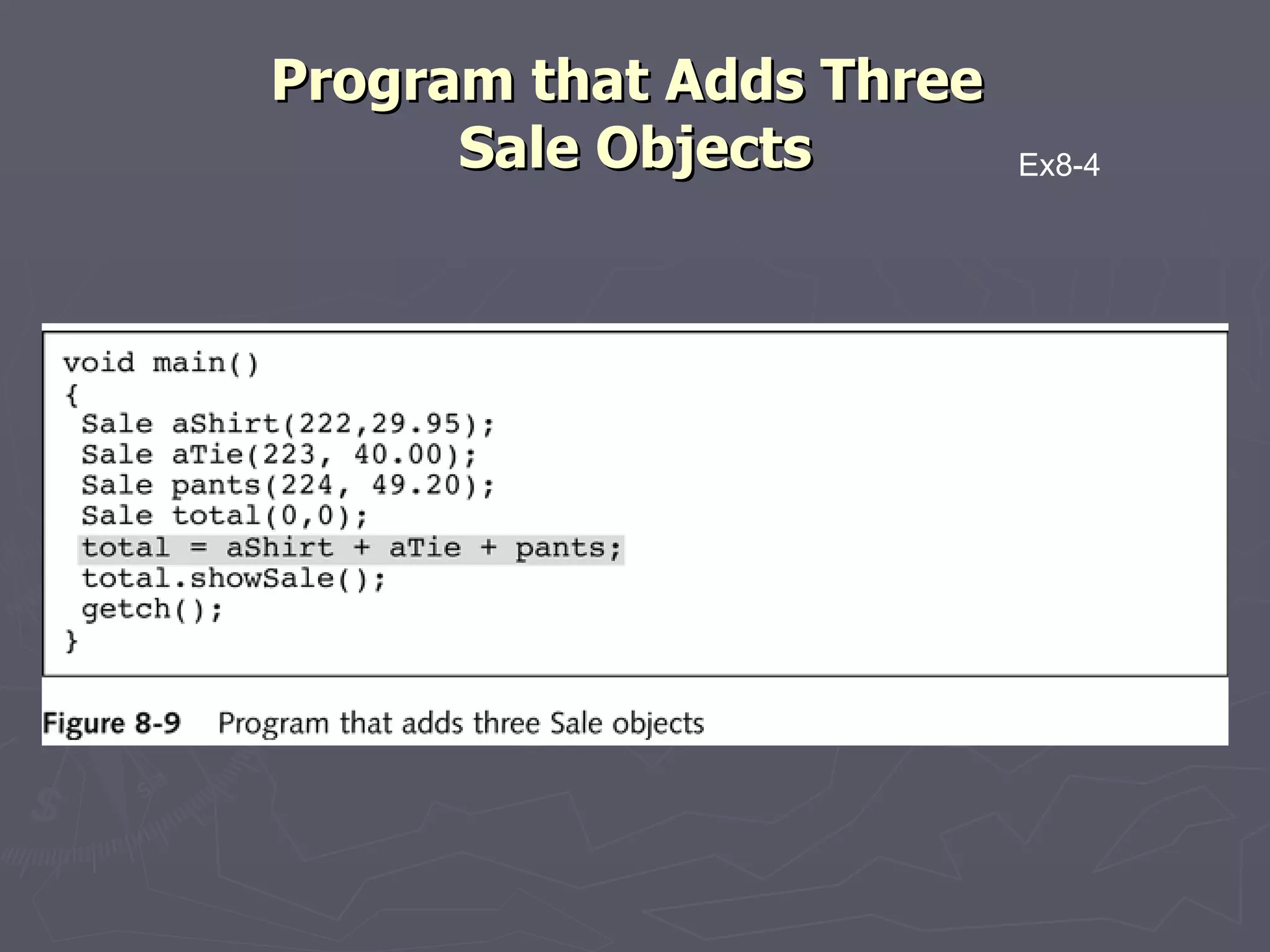 Program that Adds Three  Sale Objects Ex8-4 