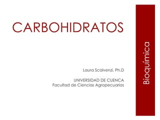 CARBOHIDRATOS




                                          Bioquímica
                  Laura Scalvenzi, Ph.D

              UNIVERSIDAD DE CUENCA
    Facultad de Ciencias Agropecuarias
 