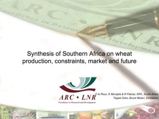 Synthesis of Southern Africa on wheat
production, constraints, market and future




                          C le Roux, E Morojele & R Patose, ARC, South Africa
                                        Tegwe Soko, Bruce Mutari, Zimbabwe
 