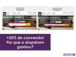 +55% de conversão!
Por que o dropdown
ganhou?
 