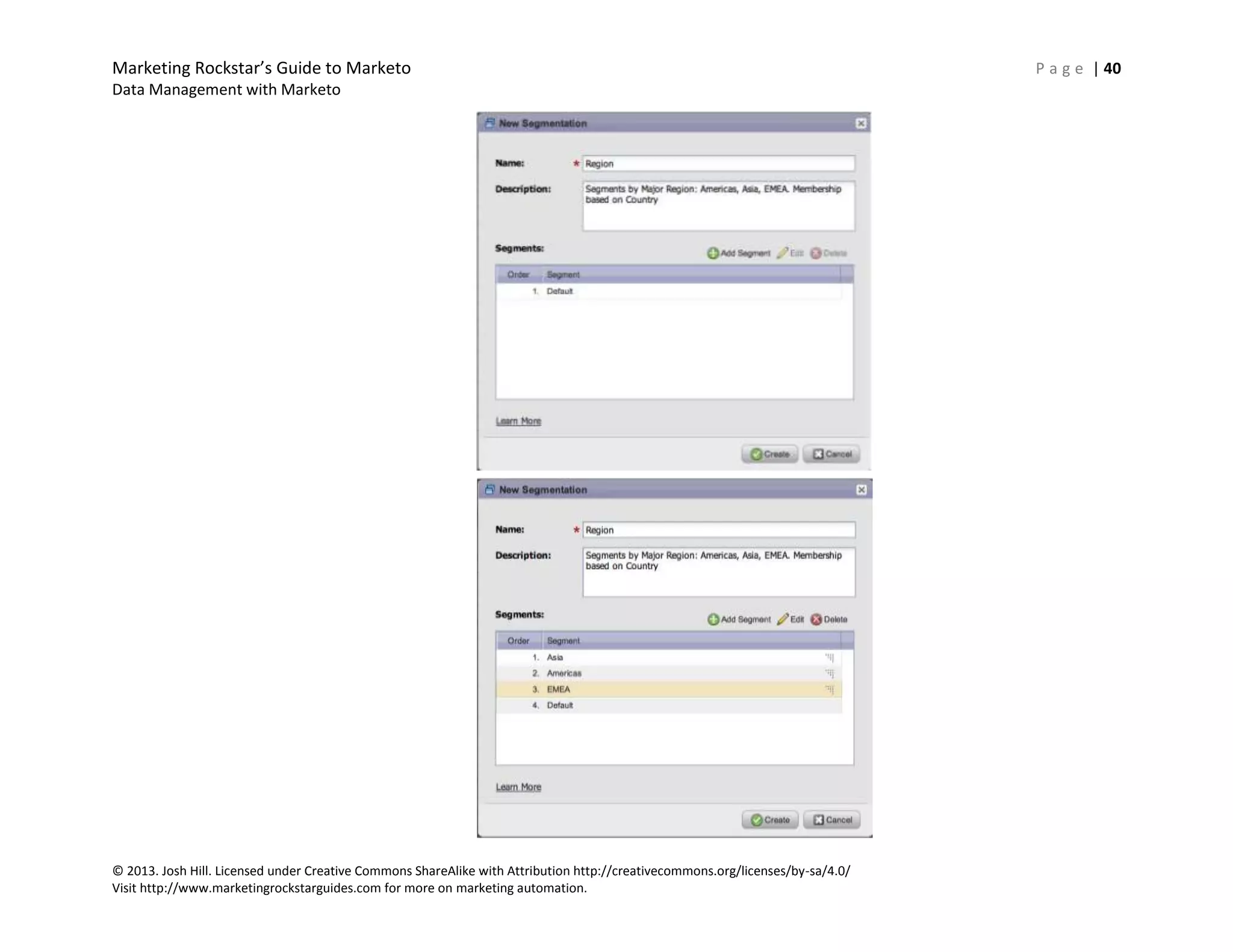 Marketing Rockstar’s Guide to Marketo P a g e | 40
Data Management with Marketo
© 2013. Josh Hill. Licensed under Creative Commons ShareAlike with Attribution http://creativecommons.org/licenses/by-sa/4.0/
Visit http://www.marketingrockstarguides.com for more on marketing automation.
 