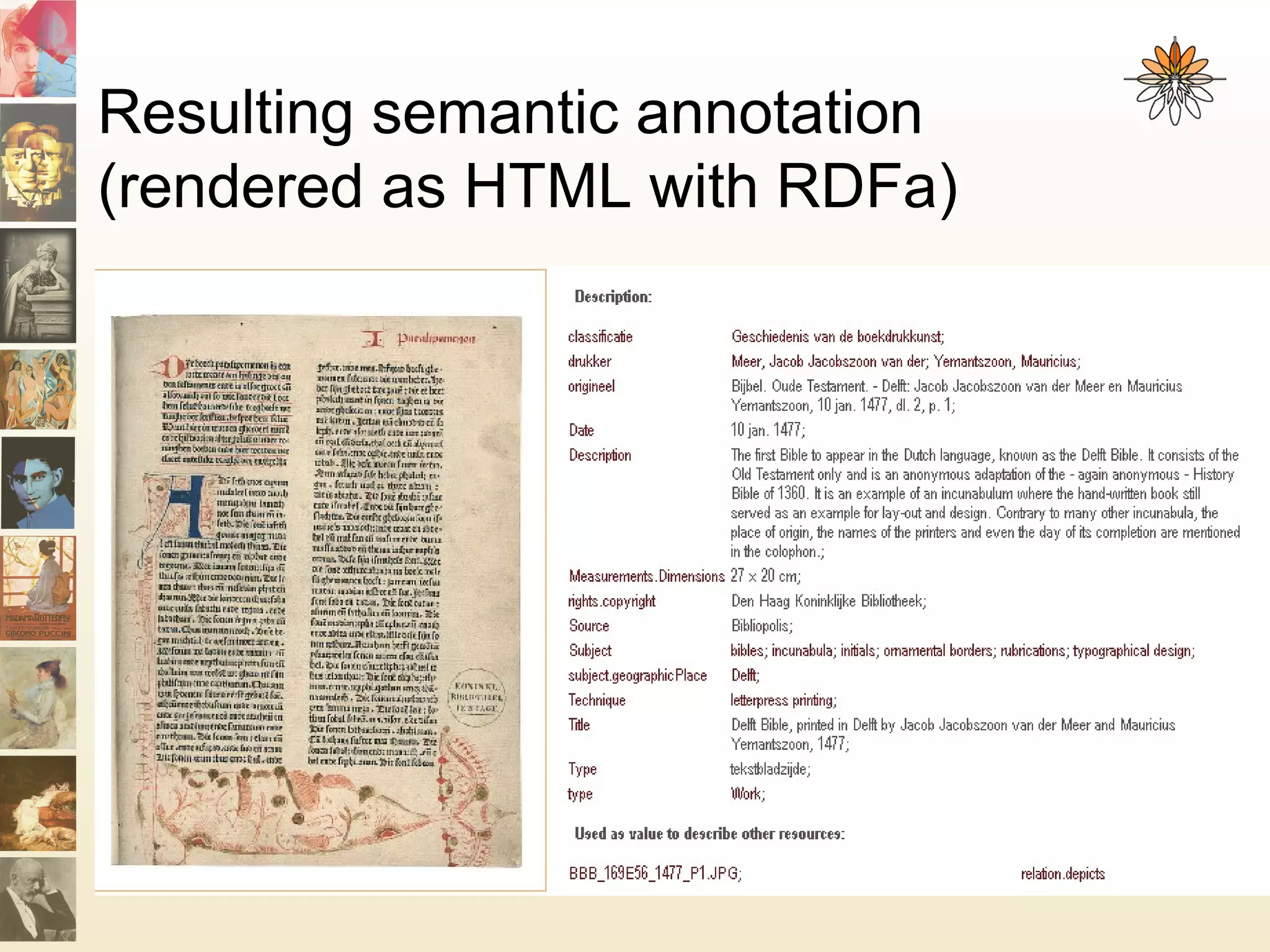 Resulting semantic annotation
(rendered as HTML with RDFa)
 