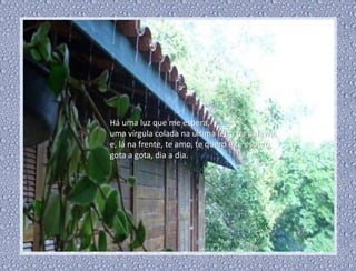 Há uma luz que me espera,
uma vírgula colada na última letra da palavra,
e, lá na frente, te amo, te quero e te espero,
gota a gota, dia a dia.
 