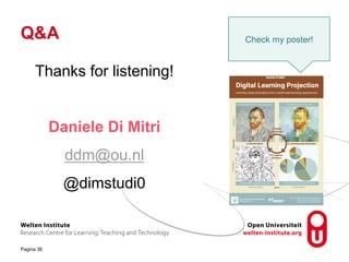 Q&A
Thanks for listening!
Daniele Di Mitri
ddm@ou.nl
@dimstudi0
Pagina 36
Check my poster!
 