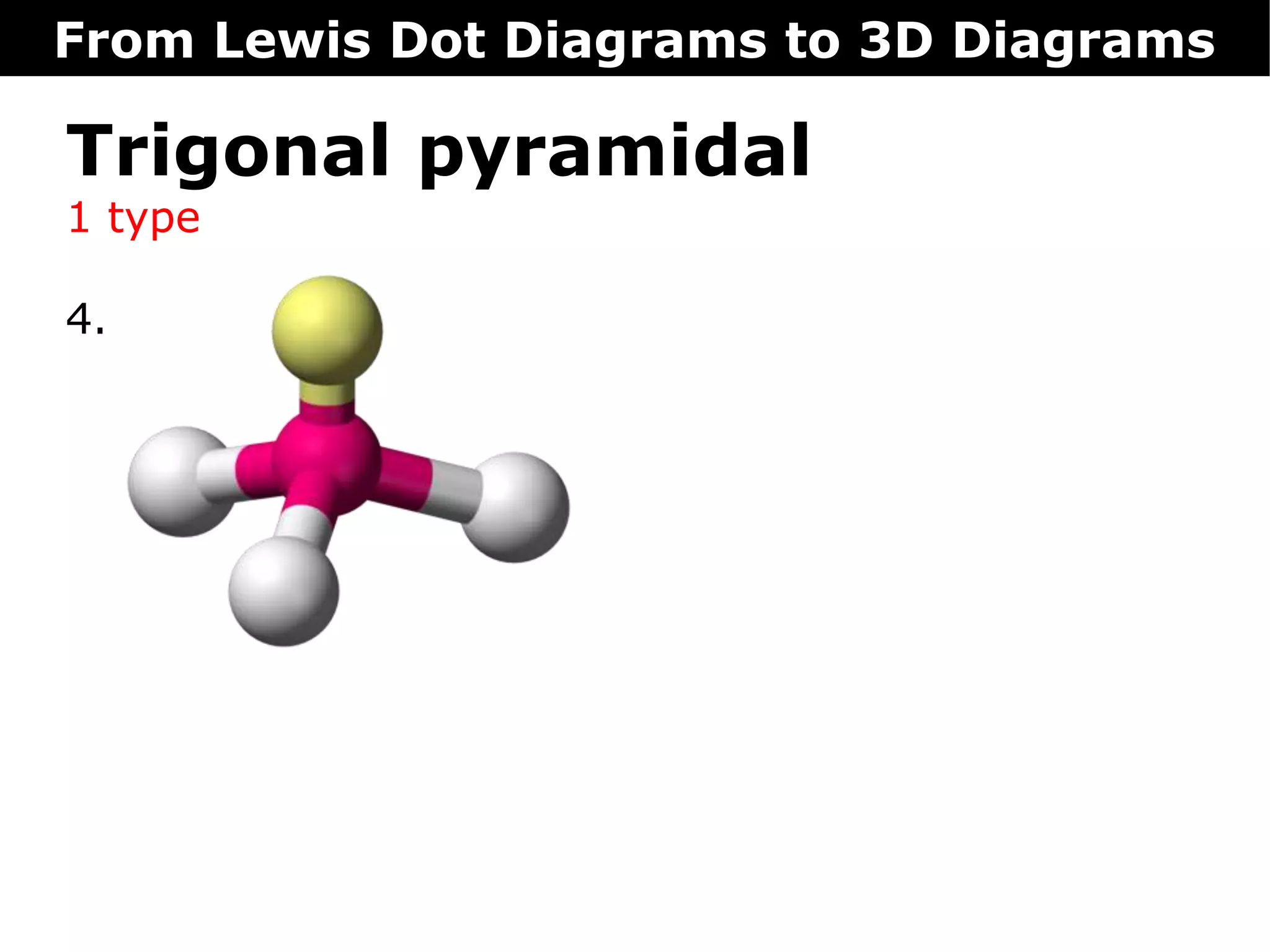 Trigonal pyramidal
1 type
4.
From Lewis Dot Diagrams to 3D Diagrams