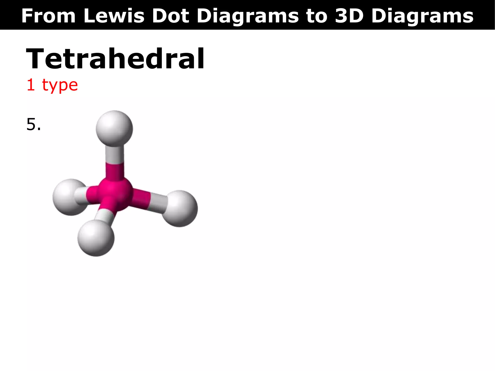 Tetrahedral
1 type
5.
From Lewis Dot Diagrams to 3D Diagrams