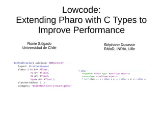Lowcode:
Extending Pharo with C Types to
Improve Performance
Ronie Salgado
Universidad de Chile
Stéphane Ducasse
RMoD, INRIA, Lille
 