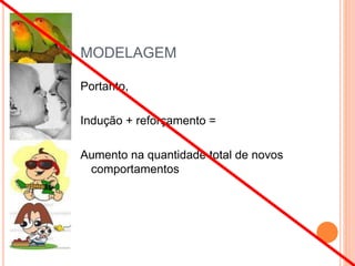 MODELAGEM
Portanto,
Indução + reforçamento =
Aumento na quantidade total de novos
comportamentos
 
