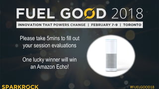 #FUELGOOD18
Please take 5mins to fill out
your session evaluations
One lucky winner will win
an Amazon Echo!
 