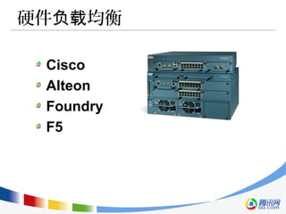 硬件 均衡负载
Cisco
Alteon
Foundry
F5
 