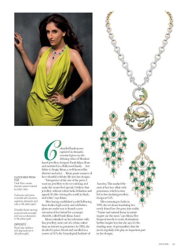 Farah Khan Fine Jewellery Interview on Solitaire Magazine Oct 2014