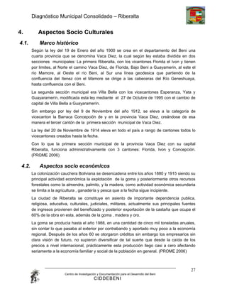 Diagnóstico Municipal Consolidado – Riberalta


4.         Aspectos Socio Culturales
4.1.        Marco histórico
        S...