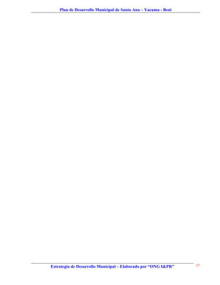 Plan de Desarrollo Municipal de Santa Ana – Yacuma - Beni




Estrategia de Desarrollo Municipal – Elaborado por “ONG I&PR”   37
 