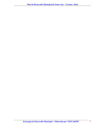 Plan de Desarrollo Municipal de Santa Ana – Yacuma - Beni




Estrategia de Desarrollo Municipal – Elaborado por “ONG I&PR”   50
 