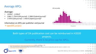 Issuestoconsider
OpenAIRE Webinar OA to publications in H2020 – 08/05/2018
1. Publishing ALL articles in APC based OA jour...