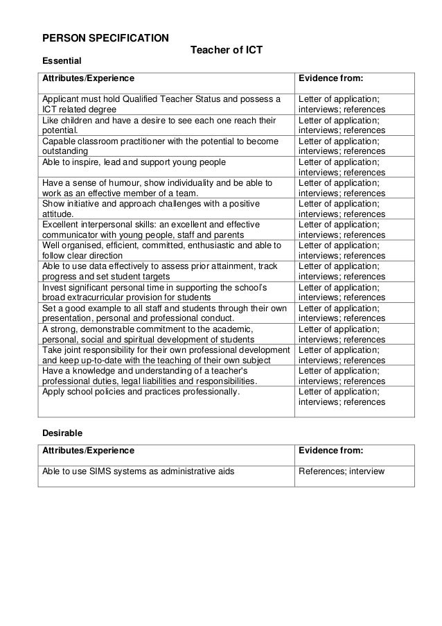How do you meet the person specification examples picture