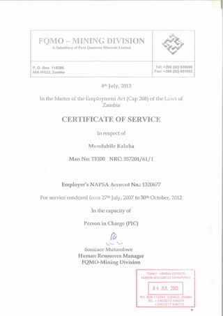 certificate of service at fqmo